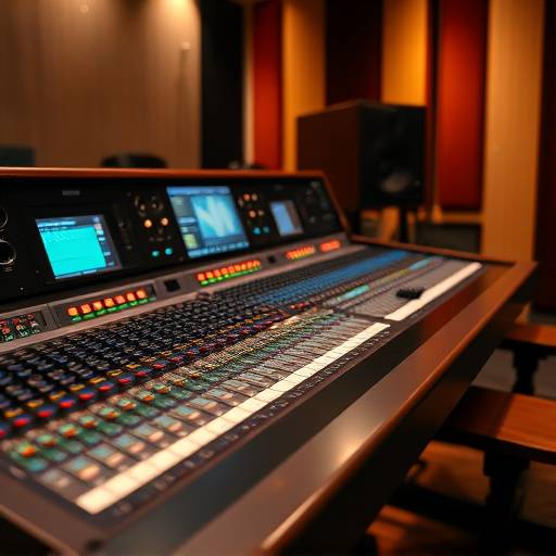 Close-up of Studio B's Neve console and mastering-grade monitors