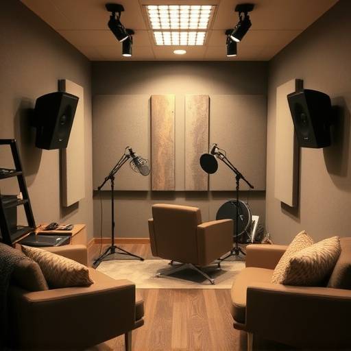 Interior of Studio F, a small, intimate vocal booth ideal for podcasting and voice-over work, featuring user-friendly equipment and comfortable seating