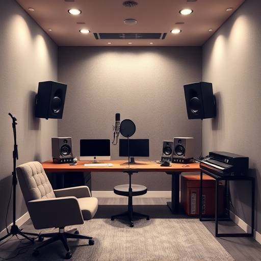 Studio C: Comfortable vocal booth and production space with modern digital audio workstation